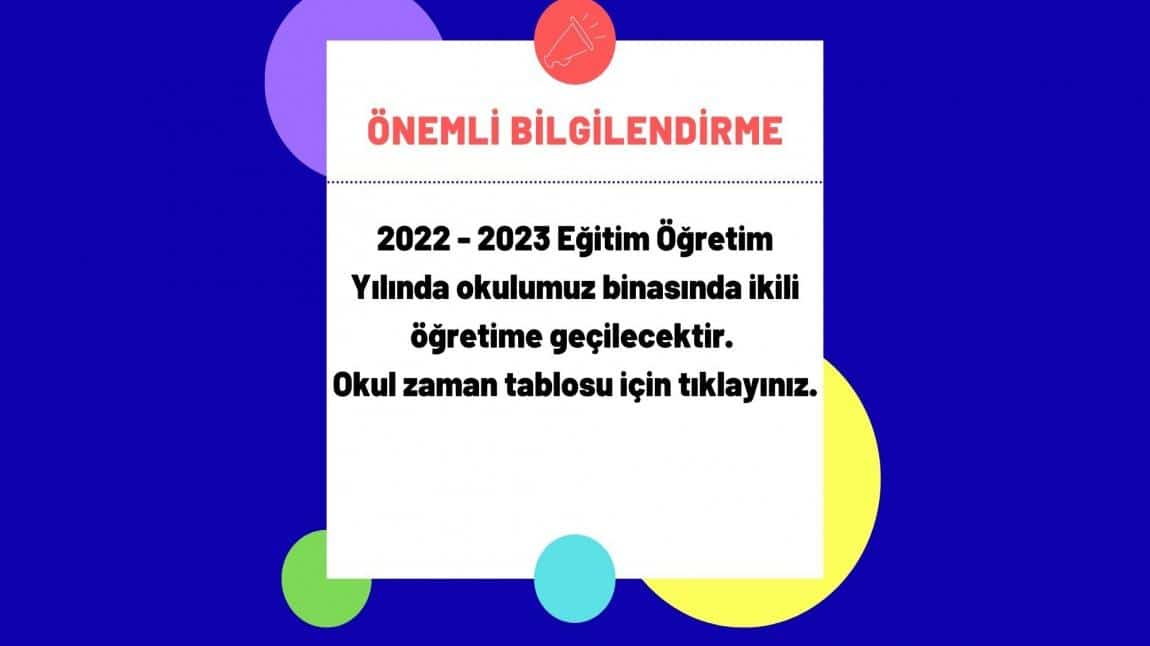 2022-2023 Eğitim Öğretim Yılı Okul Zaman Tablosu